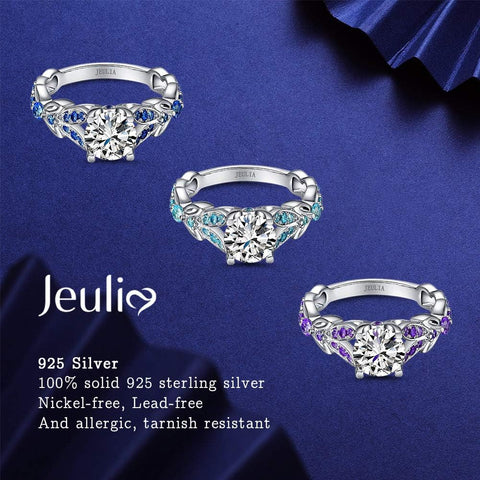 Jeulia Simulated Gemestone Butterfly Rings Sterling Silver Round Cut Bridal Set Birthstone Aquamarine Blue CZ Engagement Rings Anniversary Promise Rings for Her with Jewelry Gift Box (8)… Jeulia