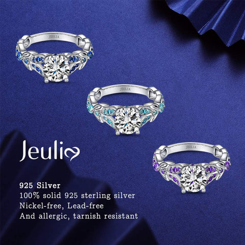 Jeulia Simulated Gemestone Butterfly Rings Sterling Silver Round Cut Bridal Set Birthstone Aquamarine Blue CZ Engagement Rings Anniversary Promise Rings for Her with Jewelry Gift Box (8)… Jeulia