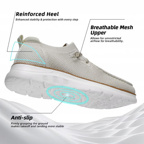 Mens Boat Loafers Slip-on Casual Mesh Walking Shoes Business Oxfords Sneakers Work Lightweight Comfortable Soft Sole Beige