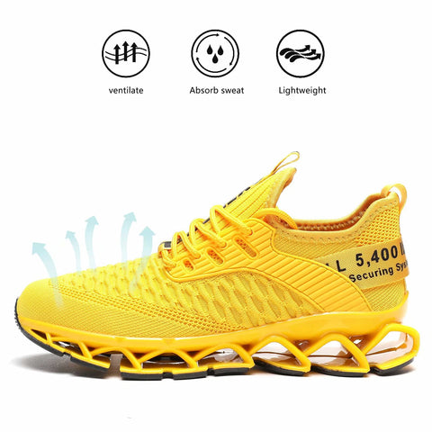 Womens Running Shoes Blade Tennis Walking Fashion Sneakers Breathable Non Slip Gym Sports Work Trainers Yellow Kundork