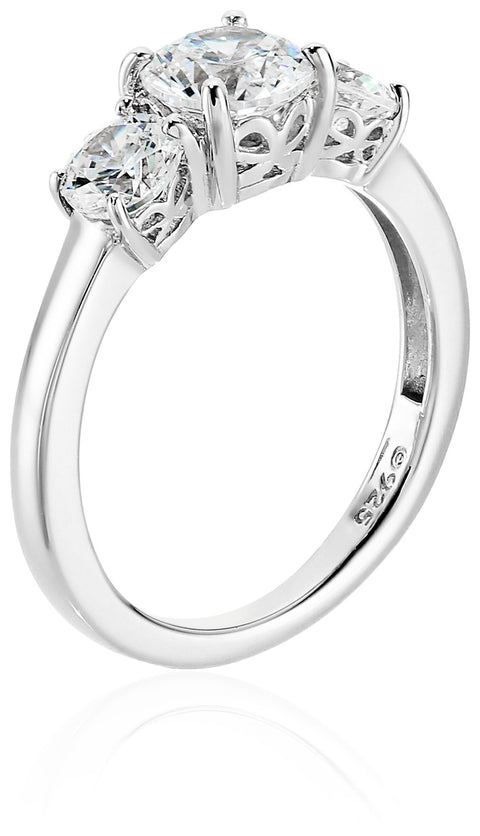 Amazon Essentials Platinum-Plated Sterling Silver Round 3-Stone Ring made with Infinite Elements Cubic Zirconia (2 cttw), Size 7 (previously Amazon Collection) Amazon Essentials