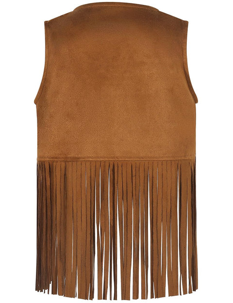 Noomelfish Kids Suede Fringe Vest Girls Sleeveless Hippie Tassels Jacket Cardigan, Brown, Size 9-10Years