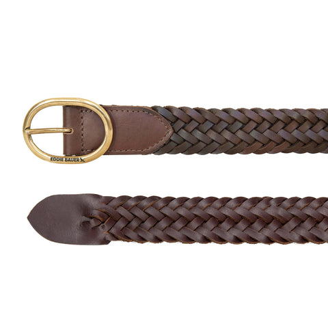 Eddie Bauer Women's Casual Leather Belts with Durable Metal Buckle, Center Bar Woven - Brown, Medium