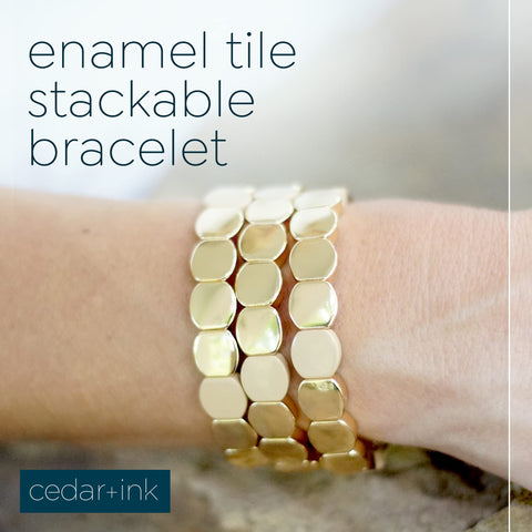 Cedar and Ink Stackable Bracelets, Tile Bracelets for Women, Stackable Enamel Bracelets, Enamel Bangle Bracelet, Gifts for Women - Gold Honeycomb Cedar and Ink