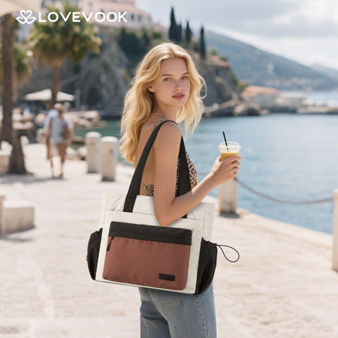 LOVEVOOK Tote Bag for Women, Puffer Work Tote with Zipper & Compartments, Travel bag Shoulder Handbag for Nurse Teacher Daily Use, Lightweight Large Totes Bag for Women