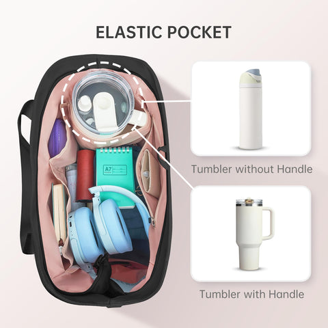 KarSyon Tote Bag for Women Foldable Tote Purses Bags With Cup Holder Zipper Travel Shoulder Bag Handbag for Work,Nurse,School (Black)