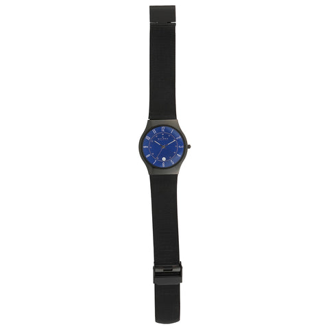 Skagen Men's Sundby Three-Hand Date Midnight Black Titanium Mesh Band Watch (Model: T233XLTMN) Skagen