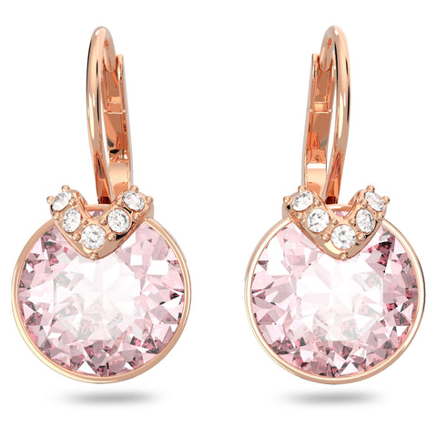 SWAROVSKI Bella V Drop Pierced Earrings, Round Pink Crystals with Clear Pavé on a Rose-Gold Tone Finished Setting, Part of the Swarovski Bella Collection SWAROVSKI