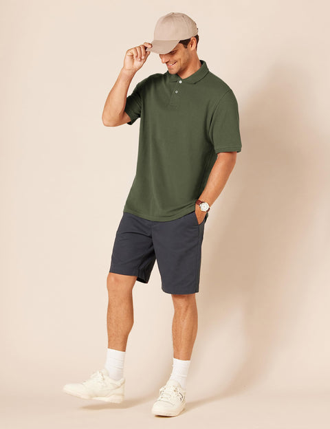 Amazon Essentials Men's Regular-Fit Cotton Pique Polo Shirt (Available in Big & Tall), Olive, X-Large Amazon Essentials