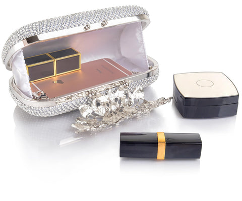 ILILAC Crystal Evening Bag Rhinestone Bride and Bridesmaid Wedding Prom Party Formal Clutch Purses for Women Evening (Silver) ILILAC