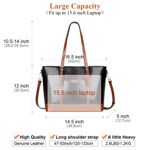 Over Earth Leather Tote Bag for Women Large Leather Handbags Shoulder Work Purses(O187E Black/Brown) Over Earth