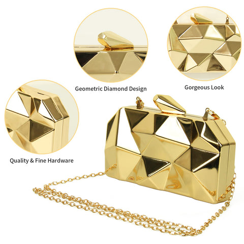 AmoVee Clutch with Chain Strap, Clutch Purses for Women Wedding，Evening Handbag for Party, Prom and Formal Occasion (Shiny Gold) AmoVee