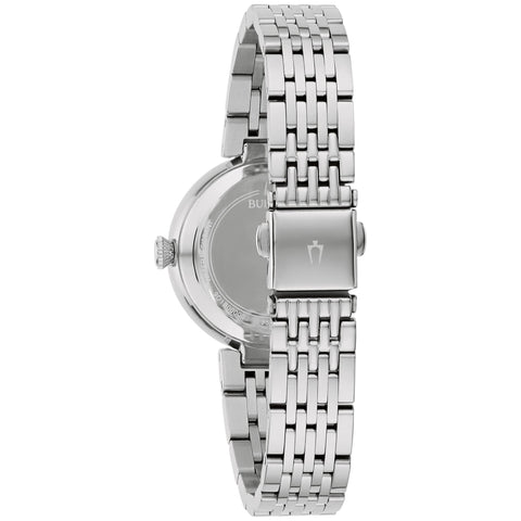 Bulova Ladies' Classic Stainless Steel 3-Hand Quartz Watch, Crystal Accents and White Mother-of-Pearl, 30mm Style: 96L284 Bulova