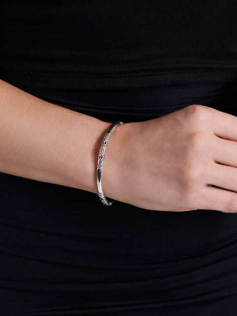 DEVATA Sterling Silver 925 with 18K Gold Accents Bali Accent Slide-on Bangle Bracelet DHK3526ATT (Size Medium) DEVATA