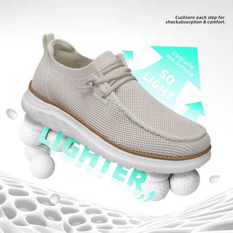 Mens Boat Loafers Slip-on Casual Mesh Walking Shoes Business Oxfords Sneakers Work Lightweight Comfortable Soft Sole Beige