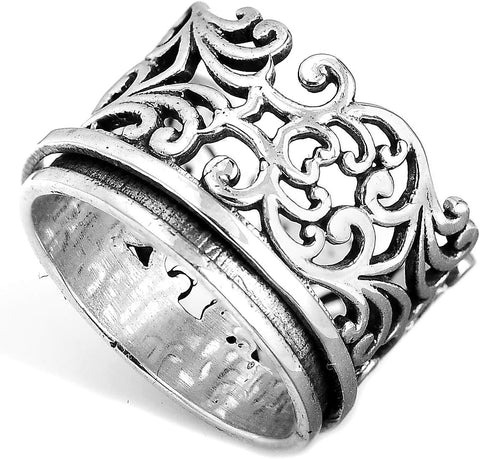 Boho-Magic 925 Sterling Silver Spinner Ring for Women Boho Fidget Filigree Ring Band (7) Boho-Magic