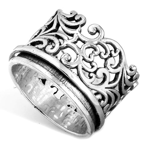Boho-Magic 925 Sterling Silver Spinner Ring for Women Boho Fidget Filigree Ring Band (7) Boho-Magic