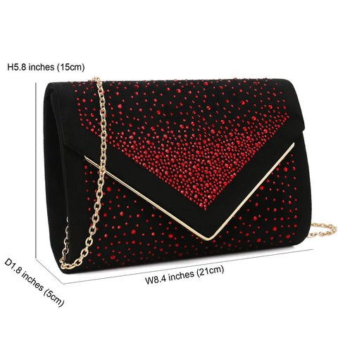 CHARMING TAILOR Envelope Purse Formal Faux Suede Clutch Rhinestone Evening Bag for Women Party Handbag (Black/red) CHARMING TAILOR