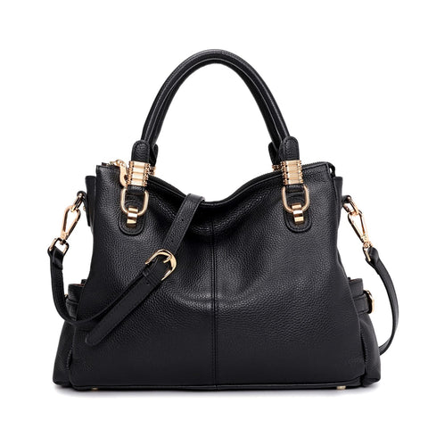 Kattee Women's Genuine Leather Purses and Handbags, Satchel Tote Shoulder Bag (Black) Kattee