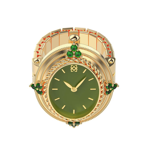 PASCAL Women's Diamond Watch Ring with Two-Hand Analog Display and Stainless Steel Expansion Band (Green) PASCAL