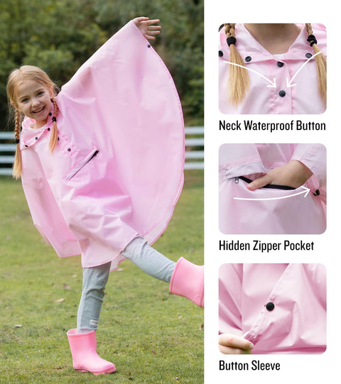 SaphiRose Lightweight Kids Rain Poncho Jacket Waterproof Outwear Rain Coat Pink Small