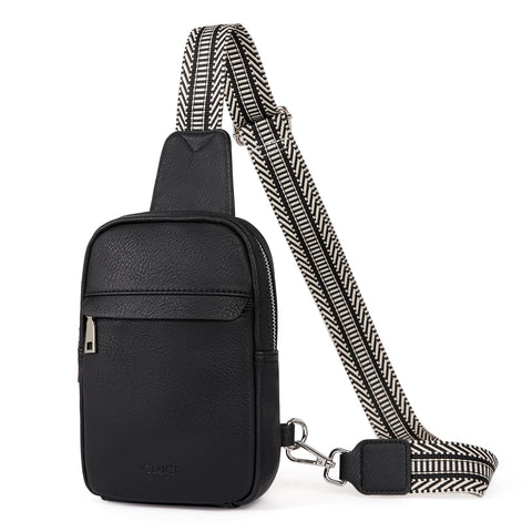 CLUCI Small Sling Bag for Women Crossbody Purse, Leather Fanny Packs with Guitar Strap, Cross Body Bag Women Black CLUCI