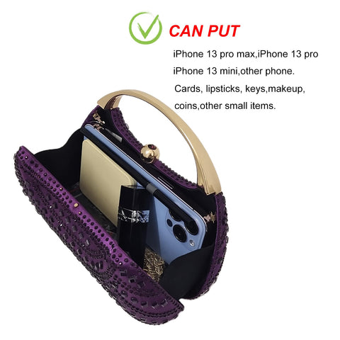 Elegant Crystal Clutch Rhinestone Handbags For Women Party Purse Wedding Prom Sparkly Bag(purple) HUANG ZHUANG