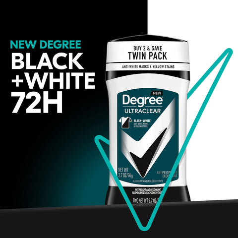 Degree Men UltraClear Antiperspirant Deodorant Black+White 2 Count 72-Hour Sweat & Odor Protection Antiperspirant For Men With MotionSense Technology 2.7 oz Degree