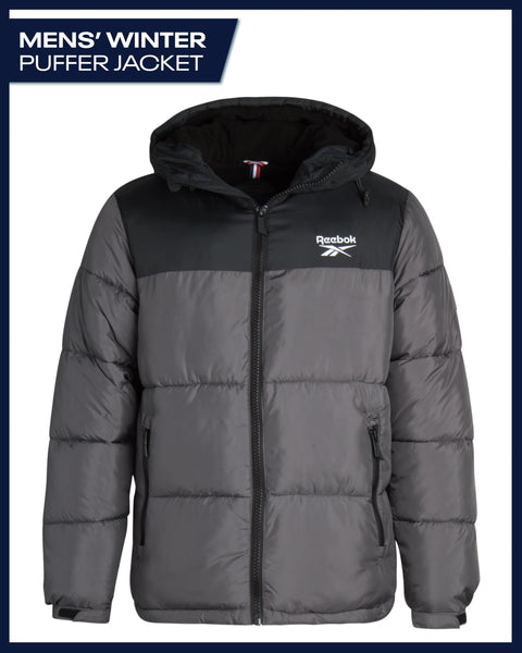 Reebok Mens Winter Jacket - Warm Heavyweight Mens Winter Coat - Wind Water Resistant Insulated Quilted Puffer Jackets for Men, Size Large, Charcoal Grey Ash