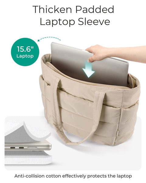 BAGSMART Tote Bag for Women, Lightweight Puffy Tote Bag with Compartments Shoulder Bag Handbag Quilted Shoulder Bag Handbag for Travel, Work, Beach, Gym, Shop(Grayish Brown)