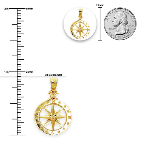 Charm America - Gold Petite Compass Charm - 10 Karat Solid Gold -Compass Jewelry