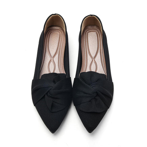 HIULYCENCE Women's Flats Shoes Pointed Toe Ballet Flats with Bow Comfortable Knit Dressy Flats Black US9