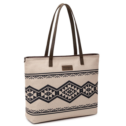 Wrangler Tote Purse Bag Aztec Canvas Shoulder Bags Native American Western Handbags for Women Genuine Leather Strap Hobo Bag WG53-8112TN Montana West