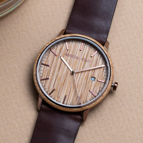 Original Grain Men's Whiskey Espresso 40mm Analog Watch | Modern Minimal Collection, Espresso Stainless Steel, Horween Leather Strap | 5ATM Water-Resistant & Scratch-Resistant | Wrist Watch for Men Original Grain