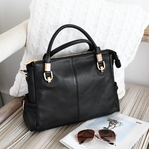 Kattee Women's Genuine Leather Purses and Handbags, Satchel Tote Shoulder Bag (Black) Kattee