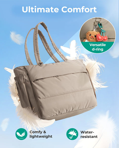 BAGSMART Tote Bag for Women, 22L Puffer Gym Bag for 40oz Tumbler, Work Tote Handbag for Travel Yoga College, Black