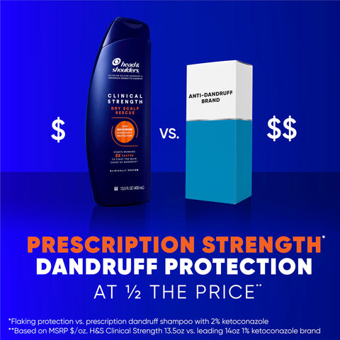 Head & Shoulders Anti-Dandruff Shampoo, Clinical Strength Dry Scalp Rescue Shampoo Twin Pack, 1% Selenium Sulfide, Seborrheic Dermatitis Relief, Dry Scalp 13.5 fl oz Each