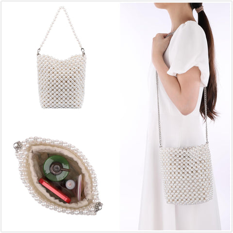 CHIC DIARY White Pearl Purse Crossbody Bag for Women Shoulder Handbag Beaded Clutch Evening Bag for 1920s Party Wedding CHIC DIARY