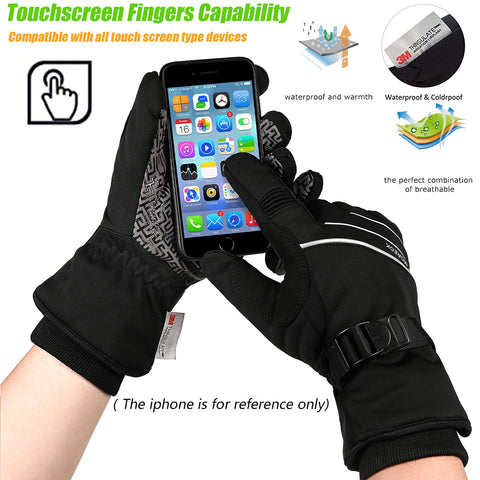 MOREOK Waterproof & Windproof -30°F Winter Gloves for Men/Women, 3M Thinsulate Thermal Gloves Touch Screen Warm Gloves for Skiing,Cycling,Motorcycle,Running-Black-L MOREOK