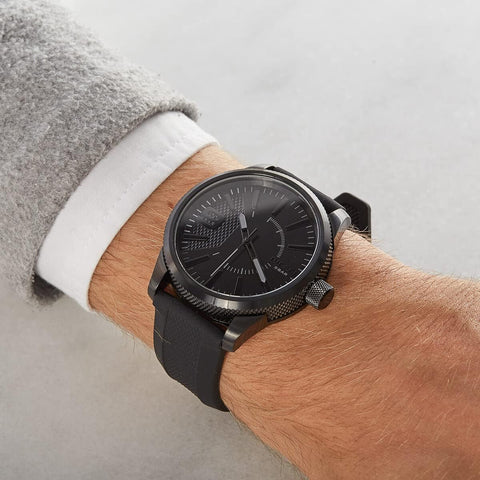 Diesel Rasp Stainless Steel and Silicone Three-Hand Analog Men's Watch, Color: Black (Model: DZ1807) Diesel