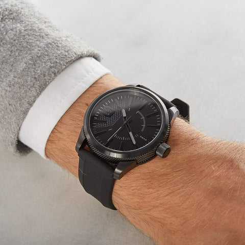 Diesel Rasp Stainless Steel and Silicone Three-Hand Analog Men's Watch, Color: Black (Model: DZ1807) Diesel