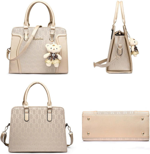 Soperwillton Women's Fashion Handbags Tote Bags Shoulder Bag Top Handle Satchel Purse Set 4pcs Soperwillton