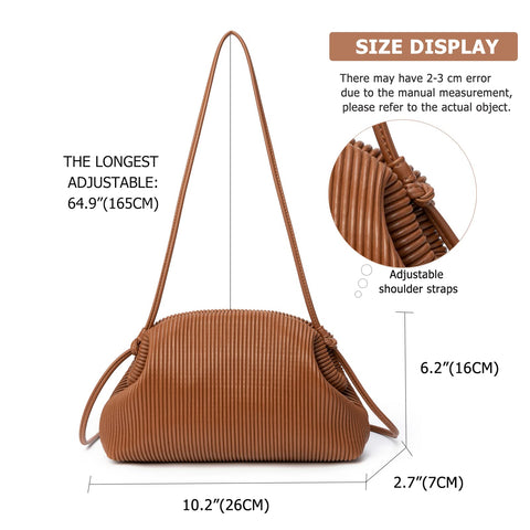 KingTo Clutch Purses for Women, Soft Cloud Bag Fashion Dumpling with Ruched Pouch Handbag for Crossbody Shoulder (brown) KingTo