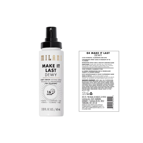 Milani Make It Dewy Setting Spray 3 in 1- Hydrate + Illuminate + Set (2.03 Fl. Oz.) Makeup Finishing Spray - Makeup Primer & Hydrating Setting Spray Milani
