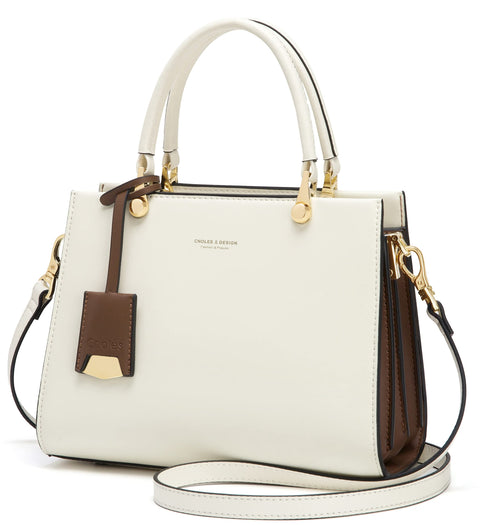 Cnoles Cowhide Leather Tote Handbags Medium Shoulder Bags Ladies Handle Satchel Purse Tote Bag Purse for Women White Cnoles