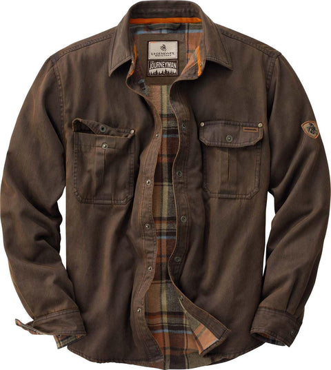 Legendary Whitetails Mens Flannel Lined Shirt Jacket Waxed Cotton Water Resistant, Tobacco, LRG