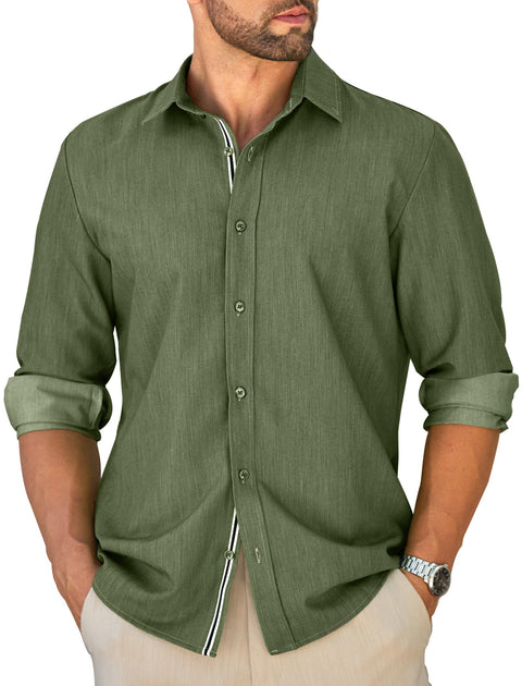 MAPICK Mens Denim Shirt Business Casual Long Sleeve Shirts Button Down Untucked Clothing(Army Green,X-Large)