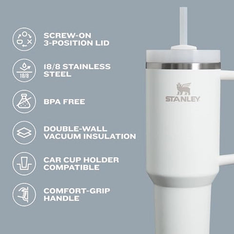 Stanley Quencher H2.0 Tumbler with Handle and Straw 40 oz | Flowstate 3-Position Lid | Cup Holder Compatible for Travel | Insulated Stainless Steel Cup | BPA-Free | Matcha Cream STANLEY