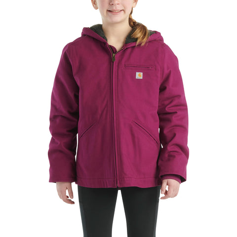 Carhartt Kid's CP9547 Sierra Jacket Sherpa Lined - Girls - S (7/8) - Plum Caspia