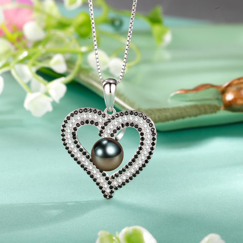 NONNYL Gifts for Women- Birthday Gifts for Wife From Husband Fine Jewelry - Gift for Her Christmas Gifts Ideas Mothers Day Gifts Valentines - Tahitian Black Heart Pearl Necklace Pendant NONNYL
